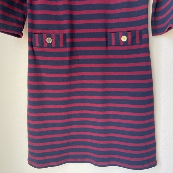 Talbots 100% Cotton 3/4 Sleeve Stripped Dress Featuring Gold Button - Picture 4 of 9